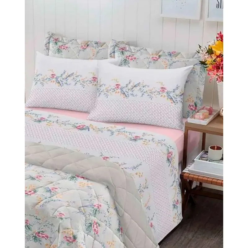 Jogo de Cama Queen Santista Royal Floral Rosa UN