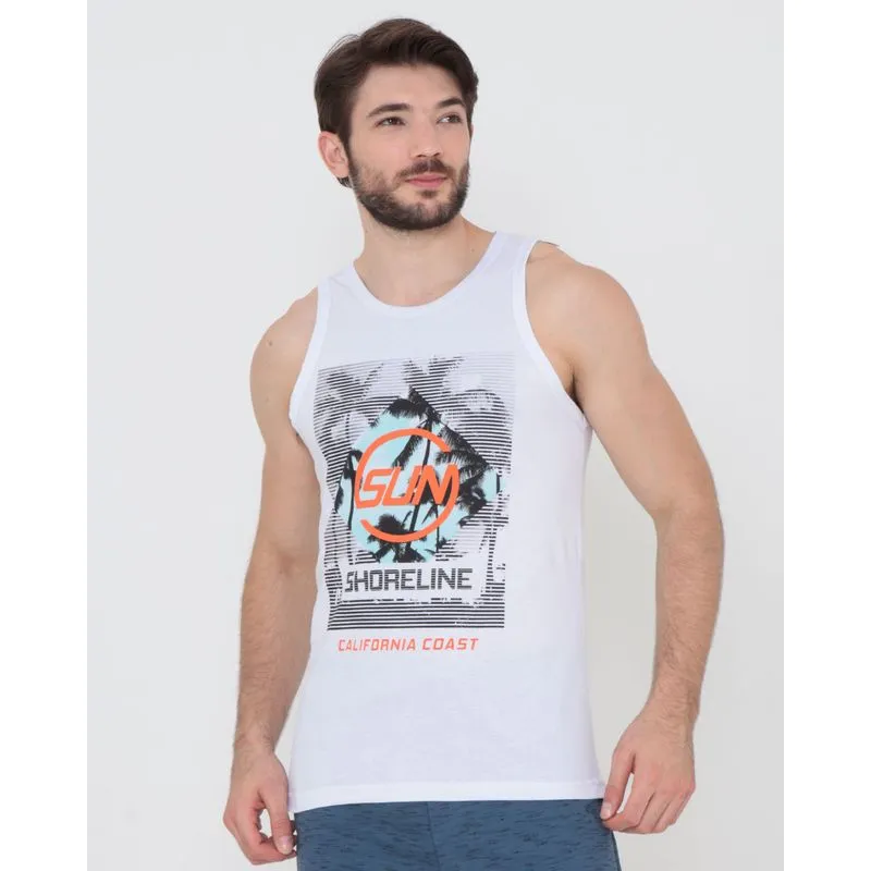 Regata Cavada Surf Masculina Estampa Tropical Branca GG