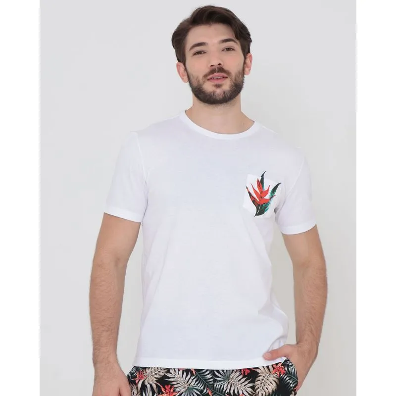 Camiseta Surf Estampada Bolso Único Branca GG