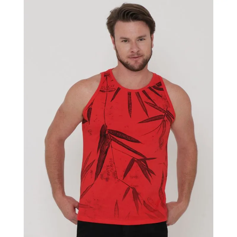 Regata Masculina Estampa Folhas Vermelha M