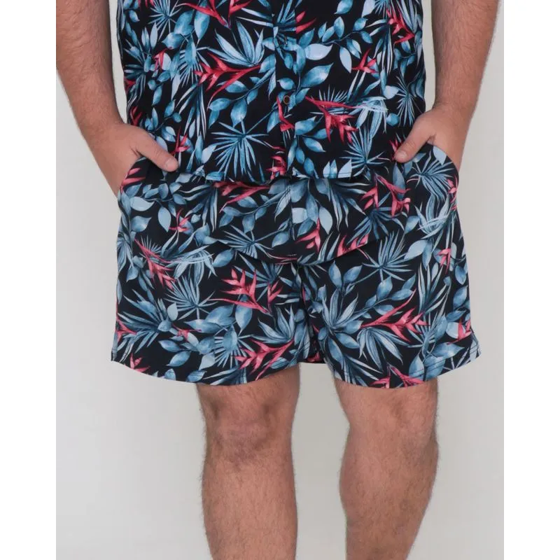 Bermuda Masculina Plus Size Folhagens Azul Marinho G2
