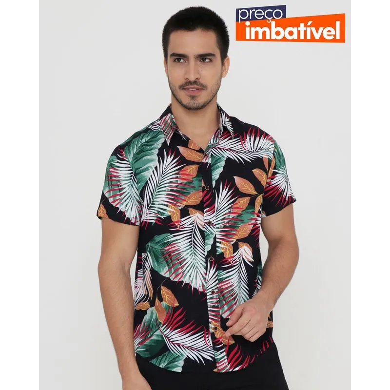 Camisa Masculina Estampa Floral Preta P