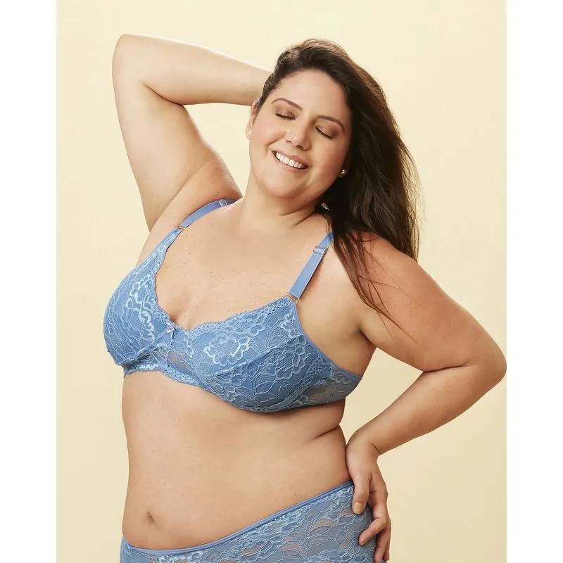 Sutiã Plus Size Feminino Sem Bojo Rendado Azul 50