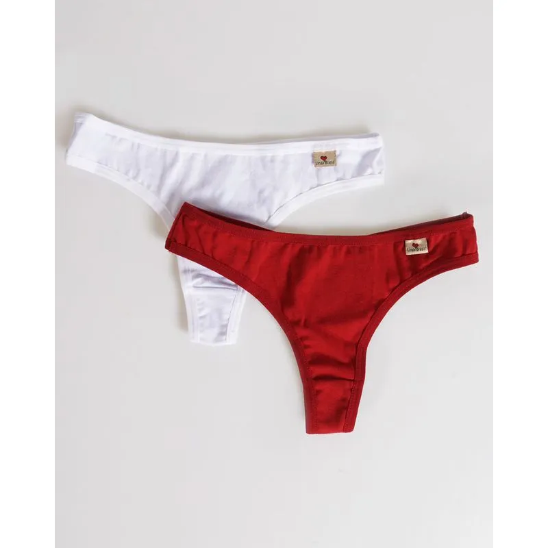Kit 2 Calcinhas Fio Algodão Branca Vermelha M
