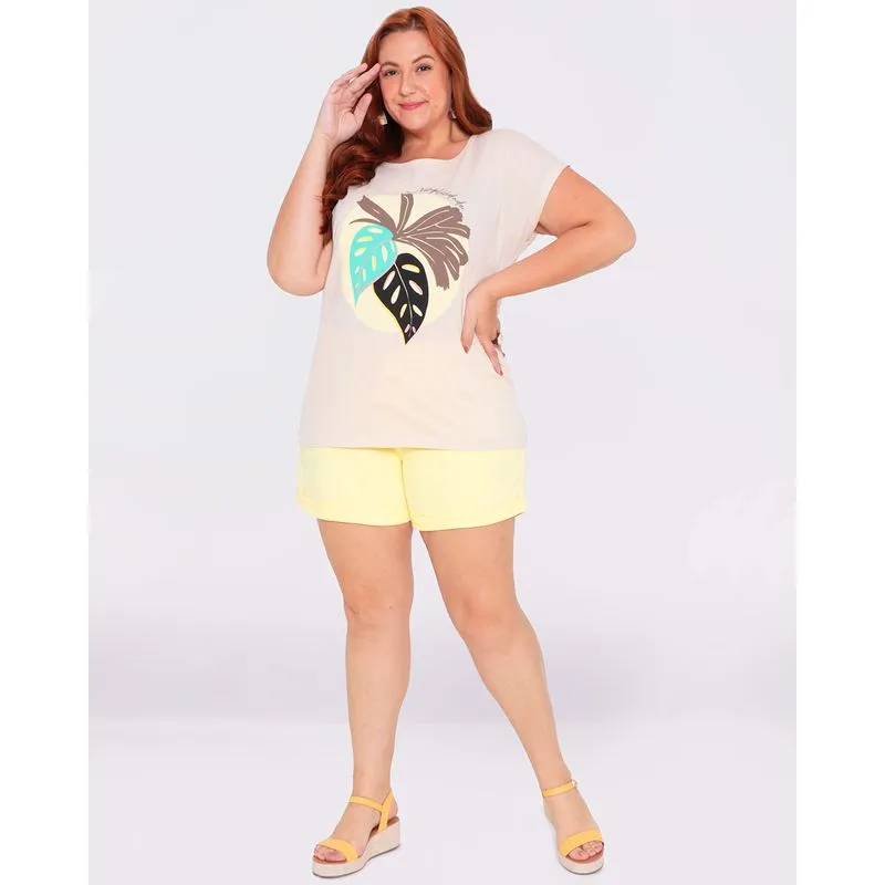 Short Sarja Plus Size Feminino Amarelo 46
