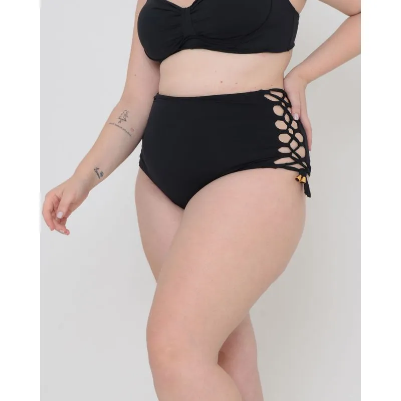 Biquíni Avulso Calcinha Plus Size Alto Amarração Lateral Preto 46