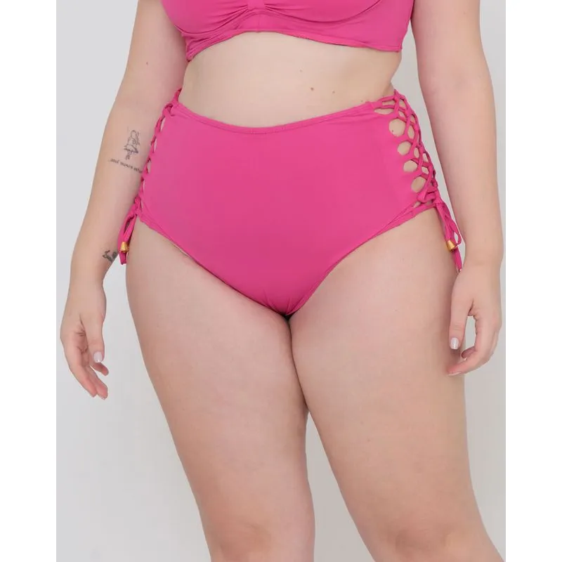Biquíni Avulso Calcinha Plus Size Alto Amarração Lateral Rosa 48