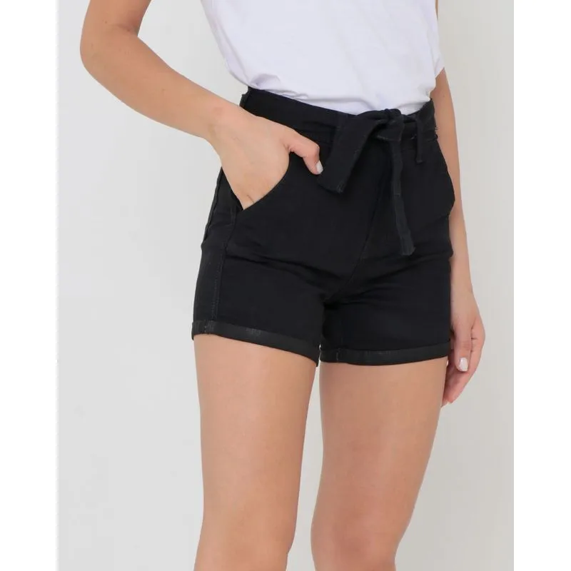 Short Feminino Sarja Com Amarração Preto 46