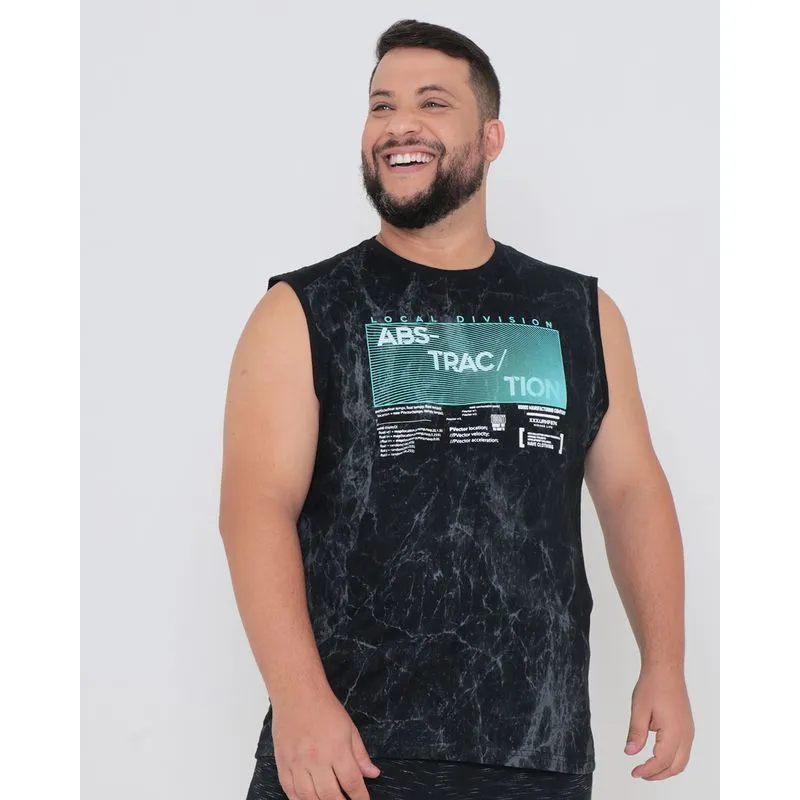 Regata Masculina Plus Size Estampada Tie Dye Preta G3