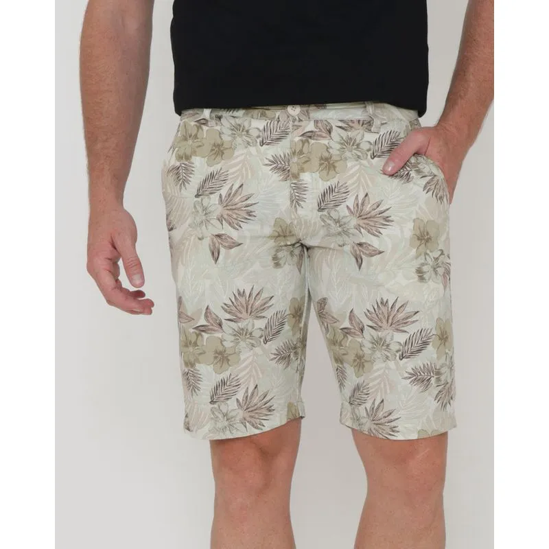 Bermuda Masculina Sarja Floral Verde 40