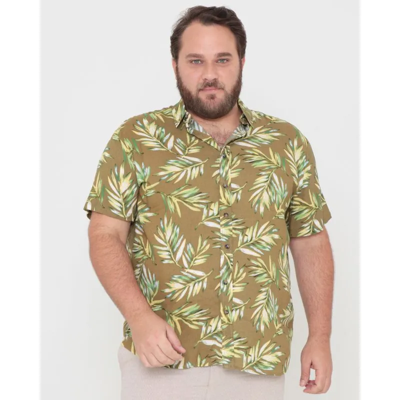 Camisa Masculina Plus Size Viscose Floral Verde G1