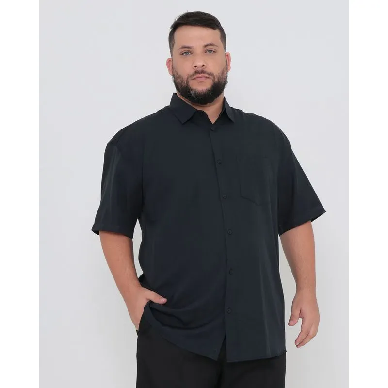 Camisa Social Masculina Manga Curta Plus Size Preta 7