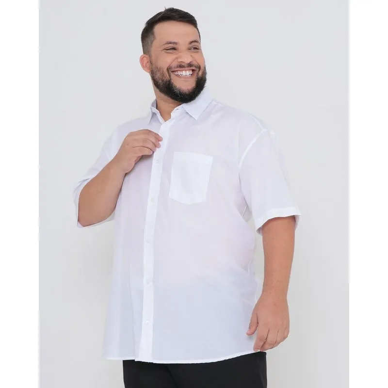 Camisa Social Masculina Manga Curta Plus Size Branca 6