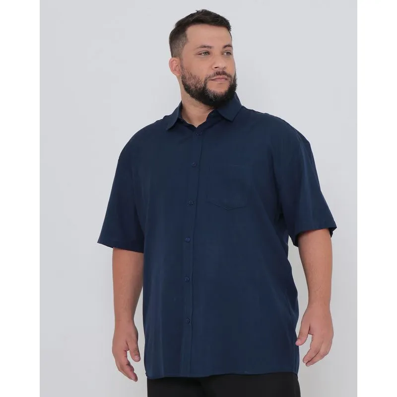 Camisa Social Masculina Manga Curta Plus Size Azul Marinho 6