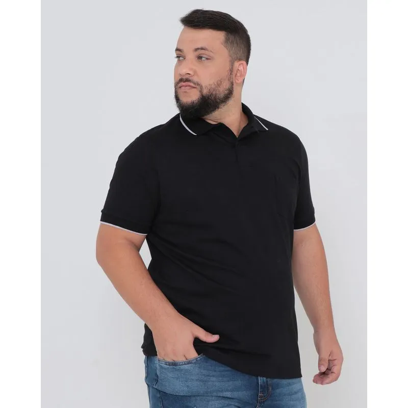 Polo Masculina Bolso Único Plus Size Preta G3