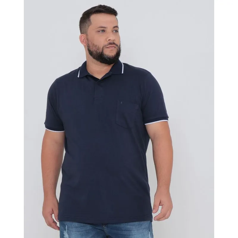 Polo Masculina Bolso Único Plus Size Azul Marinho G3