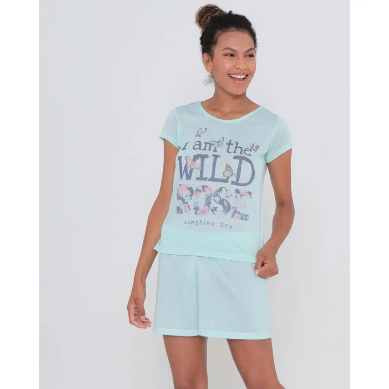 Pijama Feminino Curto Estampa Sunshine Day Verde Claro M