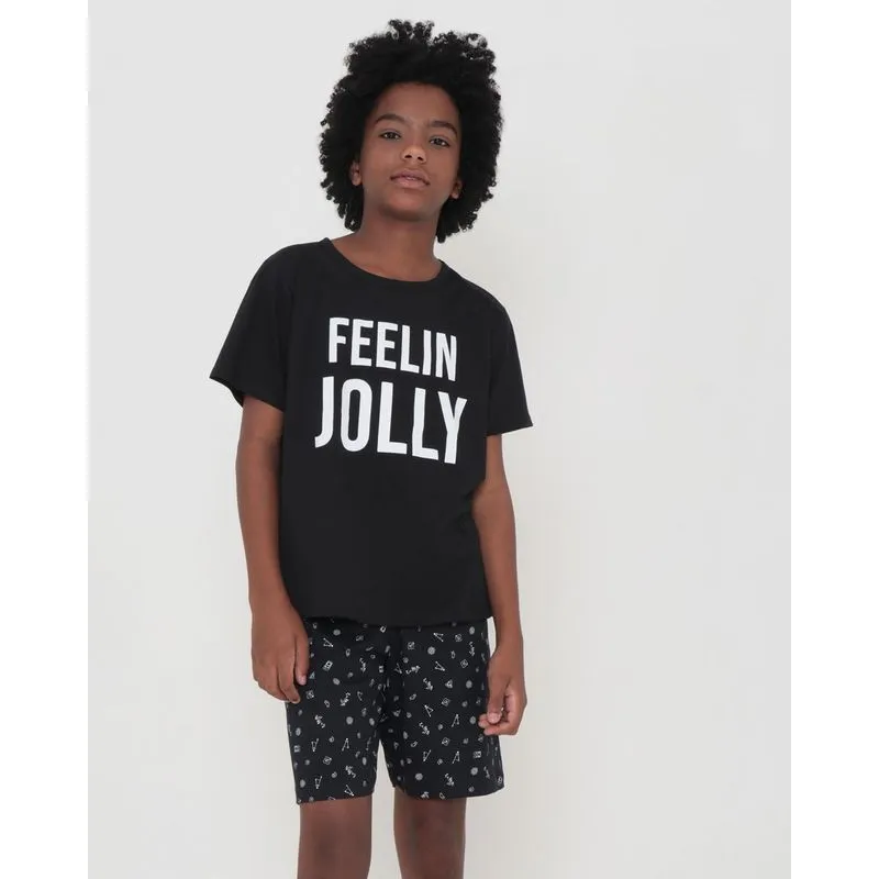 Pijama Juvenil Estampa Fellin Jolly Geométrico Preto 16