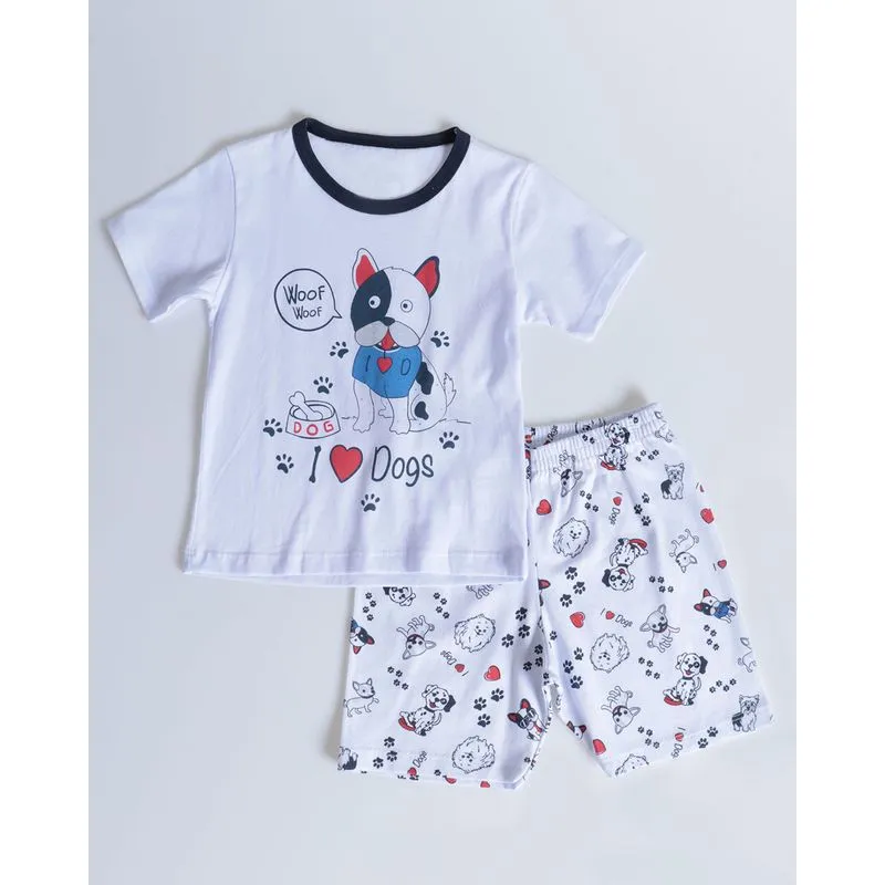 Pijama Bebê Estampa Dogs Manga Curta Branco 2