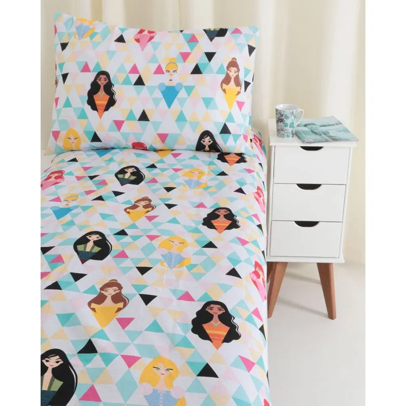 Jogo De Cama Infantil Solteiro 2 Peças Princesas Disney Branco UN