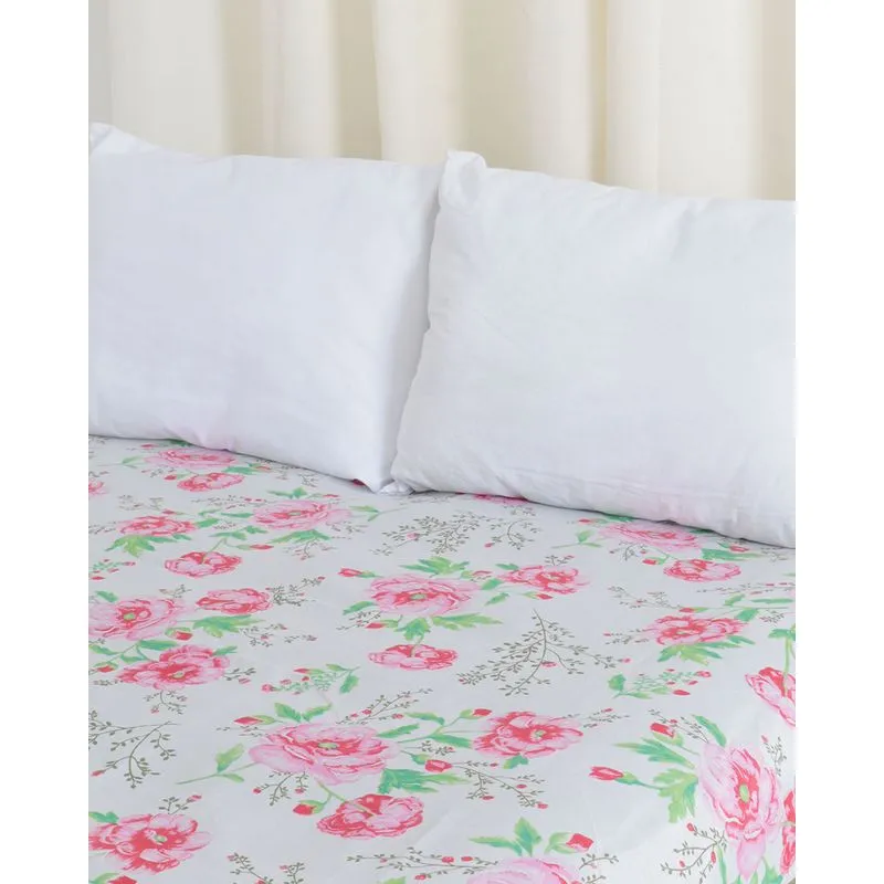 Lençol Com Elástico Queen Arte e Cazza Floral Branco UN