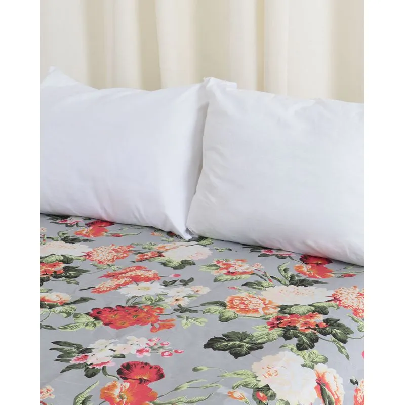 Lençol Com Elástico Queen Arte e Cazza Floral Cinza UN