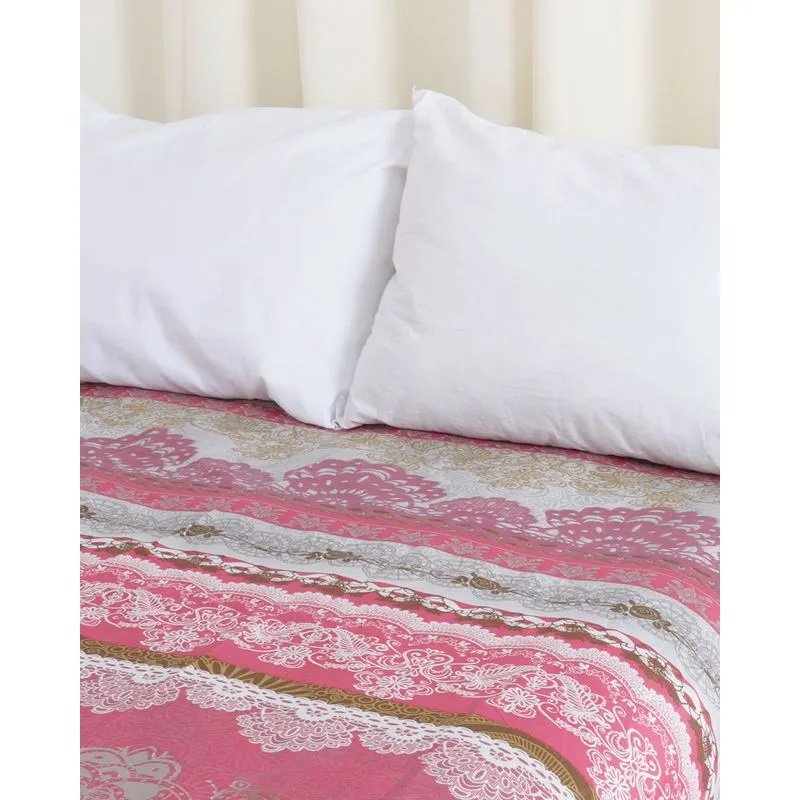 Lençol Com Elástico Queen Arte e Cazza Estampado Rosa UN