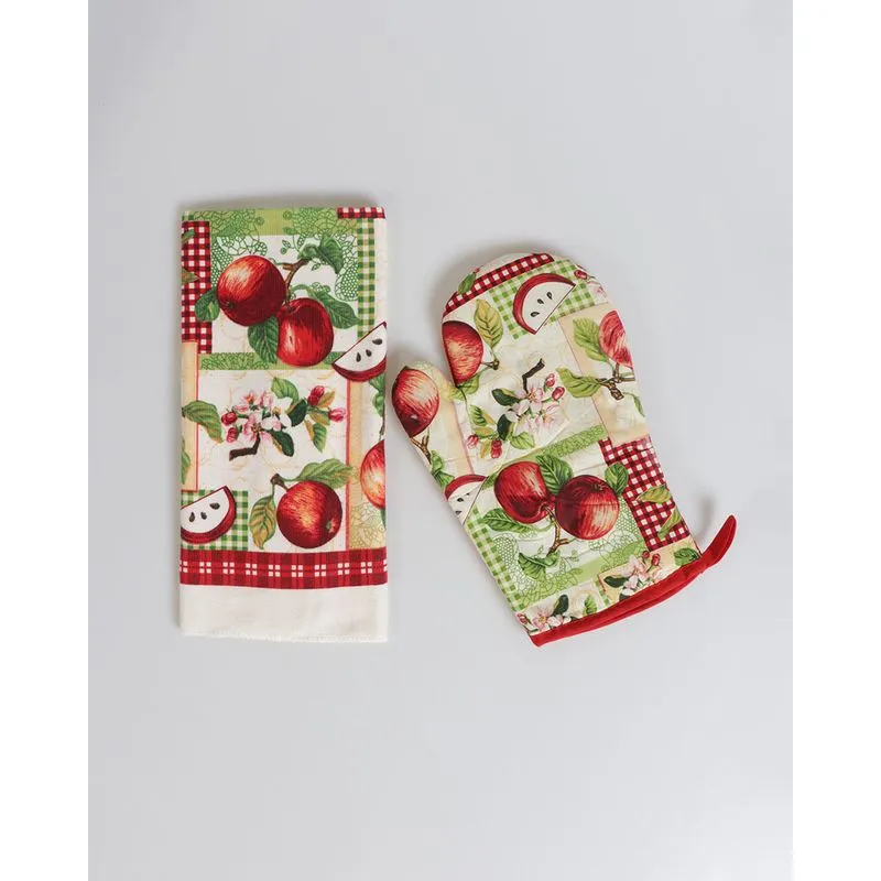 Kit Cozinha 2 Peças Luva E Pano Estampa Frutas Vermelho UN