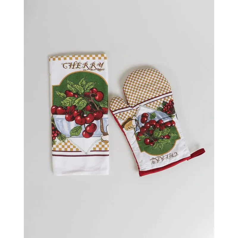 Kit Cozinha 2 Peças Luva E Pano Estampa Frutas Vermelho Médio UN