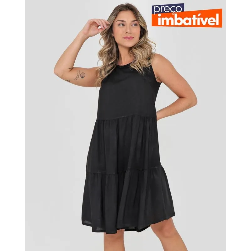 Vestido Regata Curto Com Babados Preto G