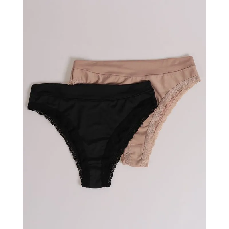 Kit 2 Calcinhas Altas Plus Size Bege Preto P