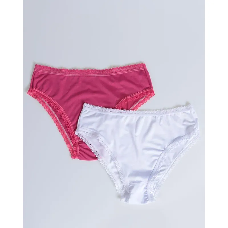 Kit 2 Calcinhas Altas Plus Size Microfibra Branca Rosa Pink GG
