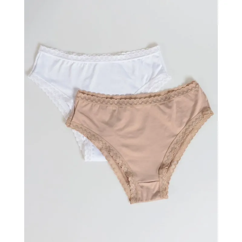 Kit 2 Calcinhas Altas Plus Size Bege Branco P