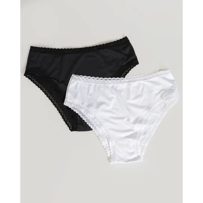 Kit 2 Calcinhas Altas Plus Size Preta Branca G