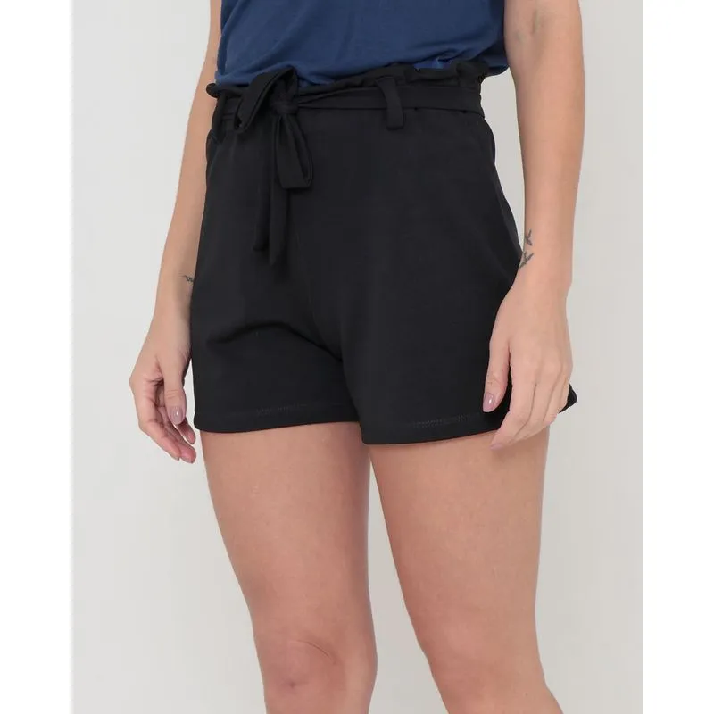 Short Feminino Com Tira De Amarração Preto GG