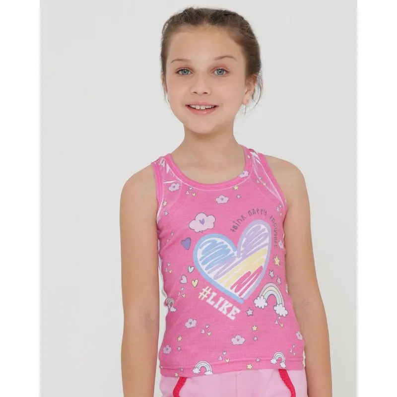 Regata Infantil Estampa Coração Rosa 6