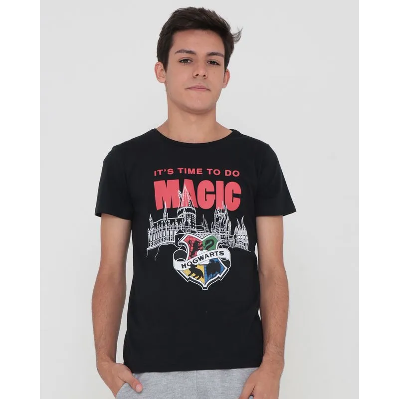 Camiseta Juvenil Estampa Harry Potter Warner Preta 16