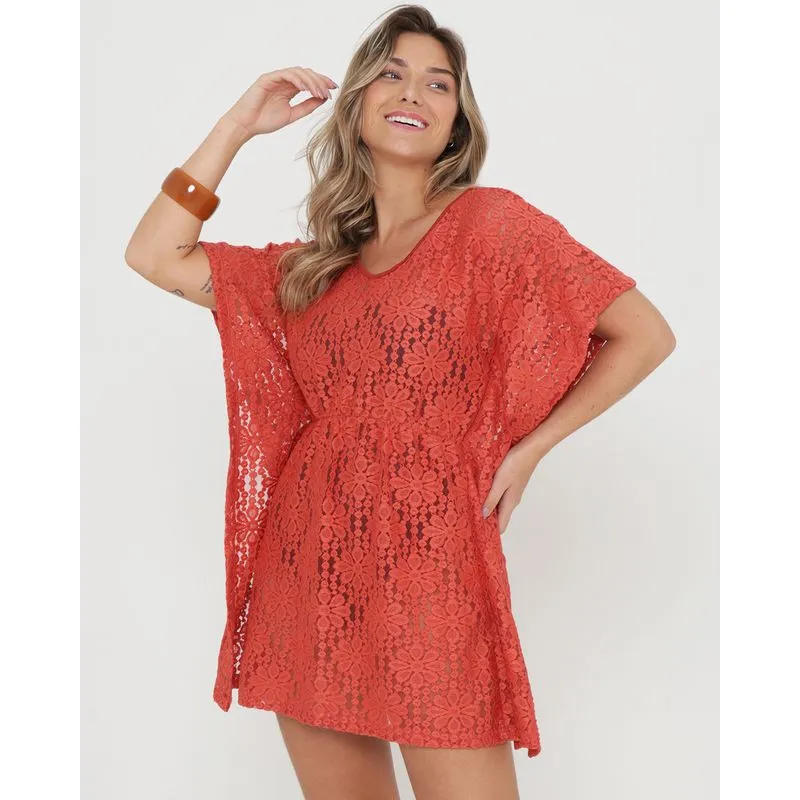Saída de Praia Túnica Renda Terracota GG