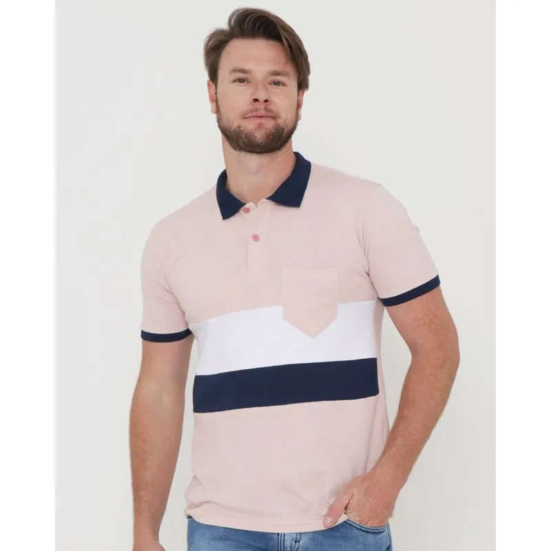 Polo Masculina Manga Curta Recortes Rosa Claro M