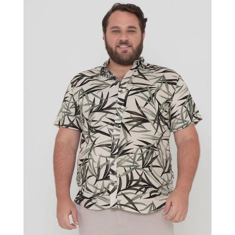 Camisa Masculina Plus Size Viscose Floral Verde G3