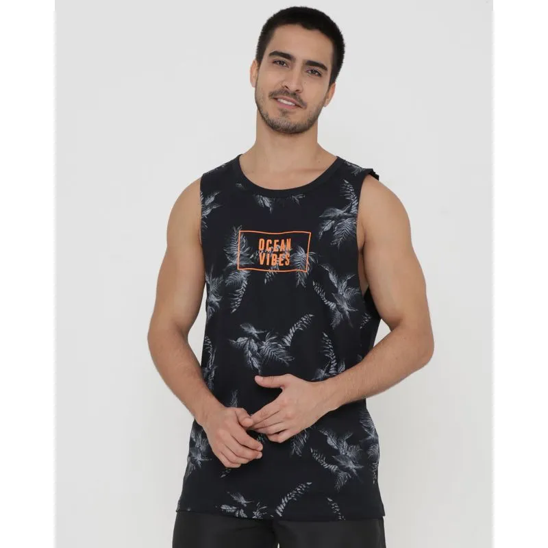 Regata Surf Masculina Estampa Floral Preta M