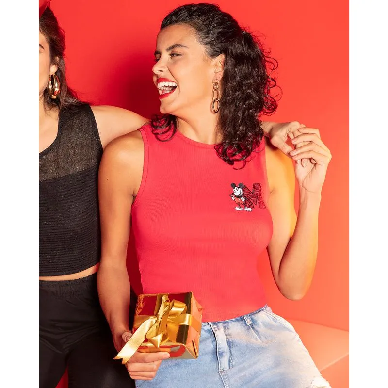 Regata Feminina Bordado Mickey Mouse Disney Vermelha G