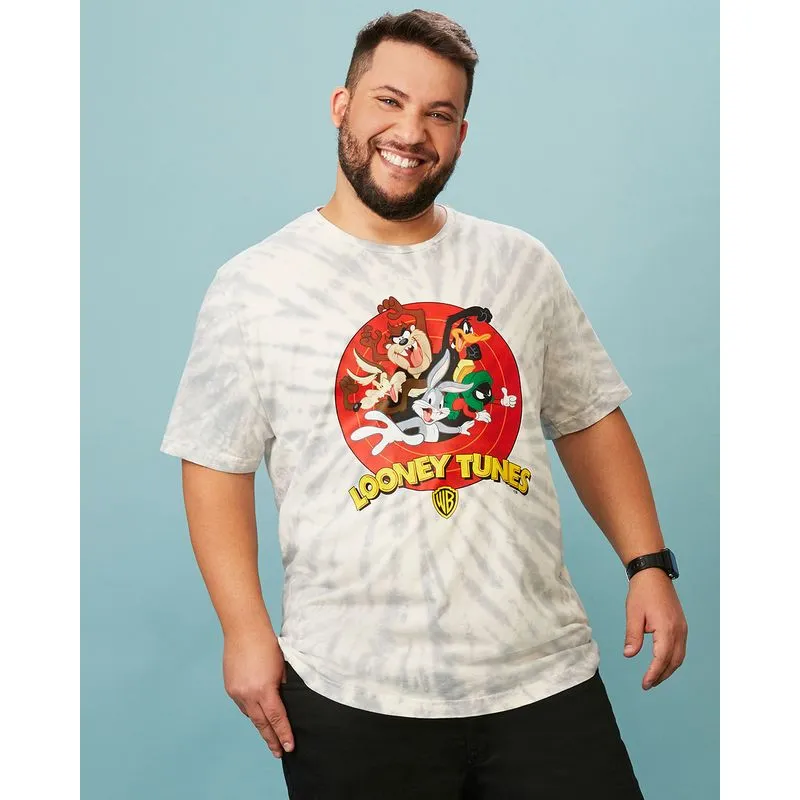 Camiseta Plus Size Estampa Tie Dye Looney Tunes Branca G2