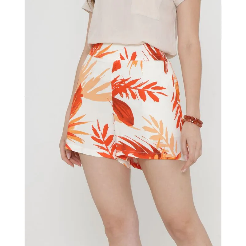 Short Bolsos Viscose Estampado Floral Laranja 40