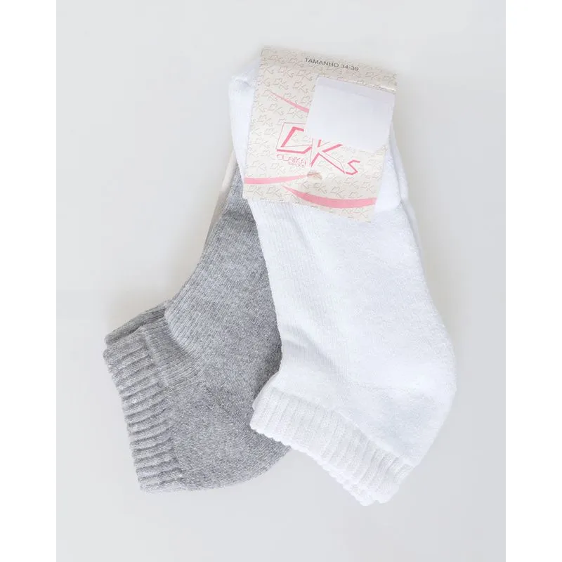 Kit De Meia Feminino 2 Pares Cinza Branco 34 A 39