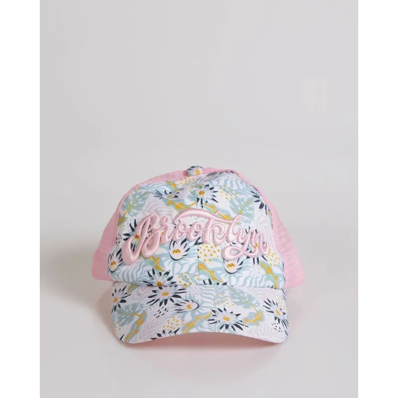 Boné Infantil Aba Curva Bordado Brooklyn Floral Rosa UN