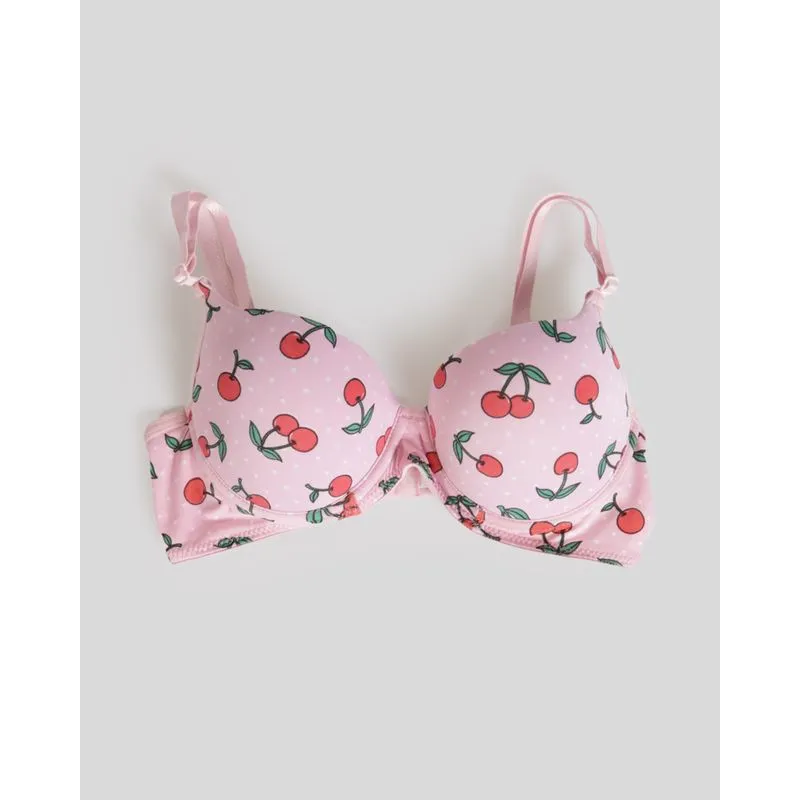 Sutiã Avulso Base Com Bojo Estampa Cereja Rosa Claro G