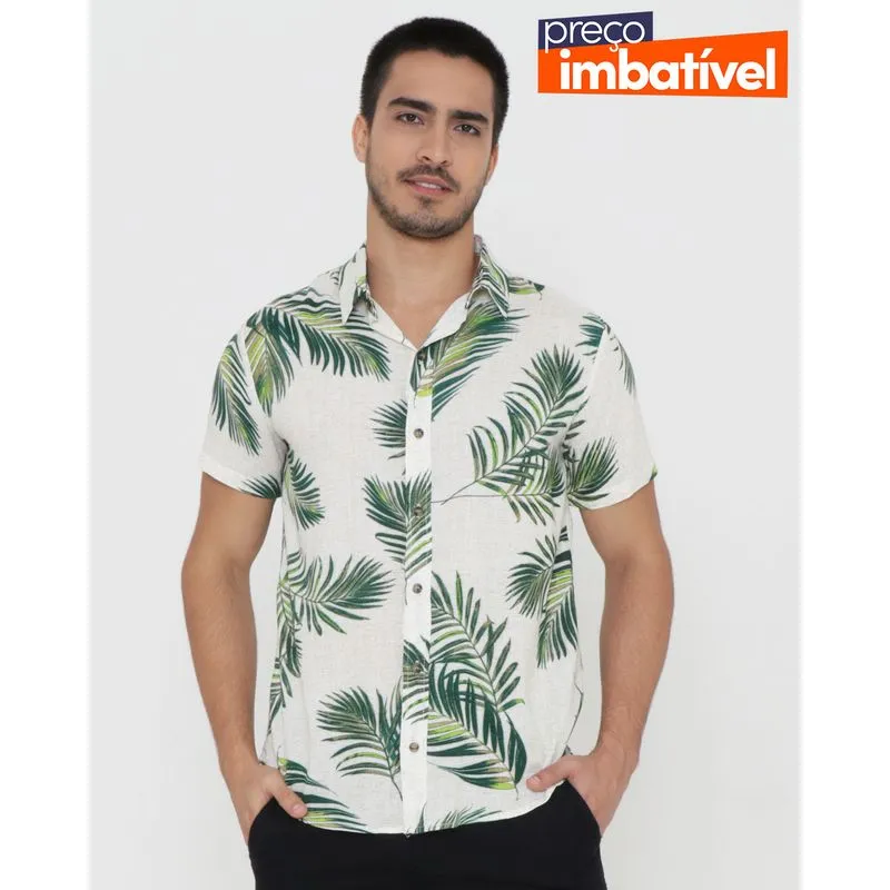 Camisa Masculina Manga Curta Estampa Floral Verde XGG
