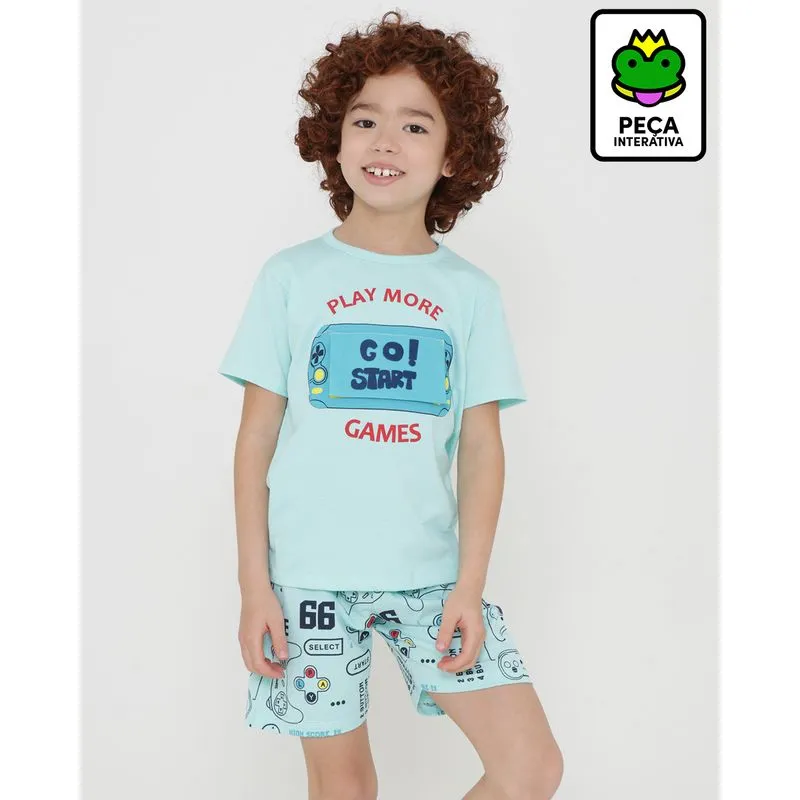 Pijama Infantil Interativo Estampa Game Verde Claro 8