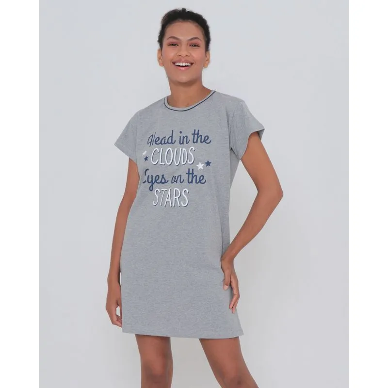Camisola Manga Curta Estampada Cinza GG
